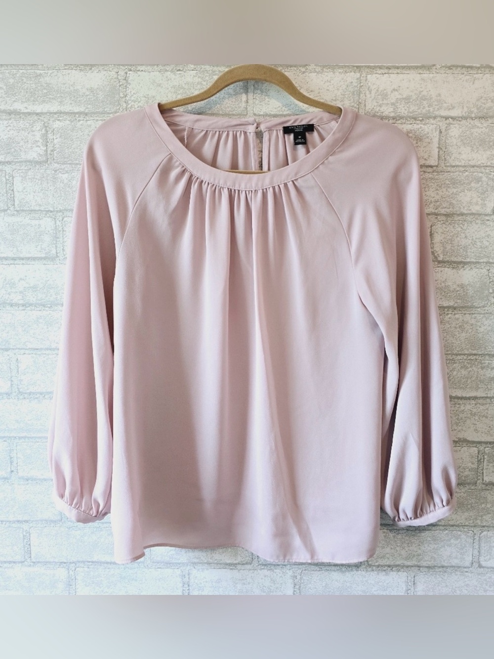 Ann Taylor Blush Pink Long Sleeve Pleated Blouse size SMALL PETITE - Picture 1 of 5